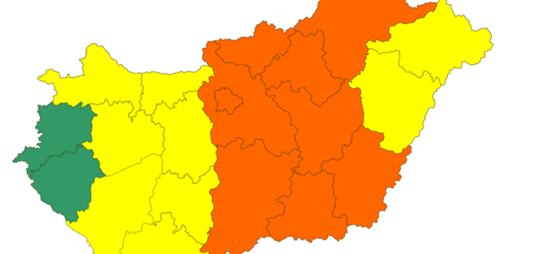 A katasztrófavédelem térképén a riasztások mértéke