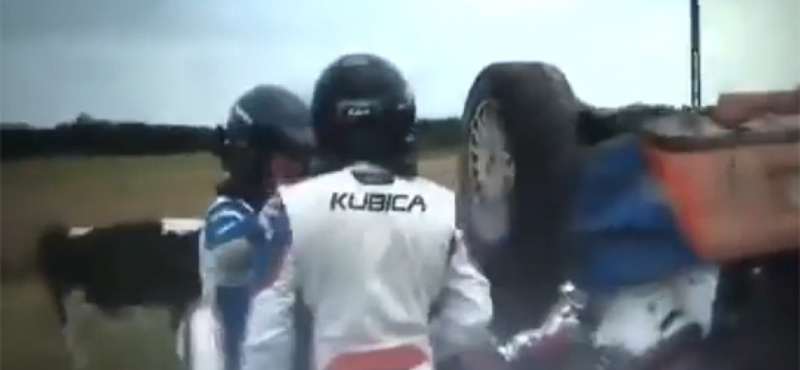 Kubica tehenek közé borította raliautóját - videó