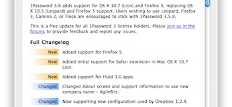 Itt az új 1Password frissítés, Lion és Firefox 5 támogatással!