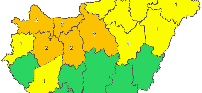 Térkép: 90-100 km/h-s szél miatt adtak ki figyelmeztetést Budapestre is