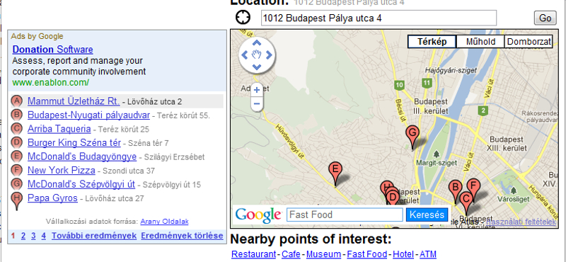 Itt a mini Google-térkép, hasznos szolgáltatásokkal
