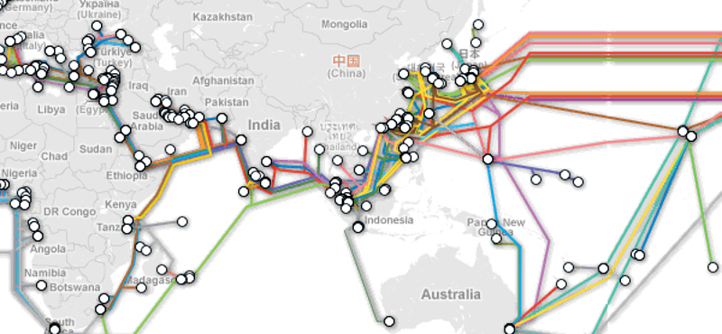 Világtérkép a tenger alatti internet hálózatról
