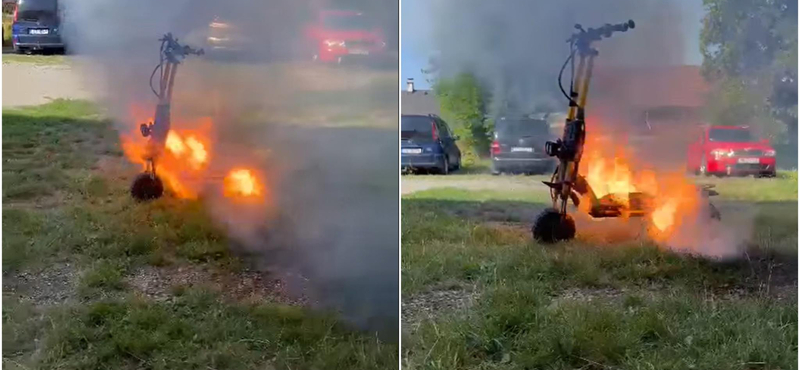 Látványos tűzben semmisült meg egy elektromos roller