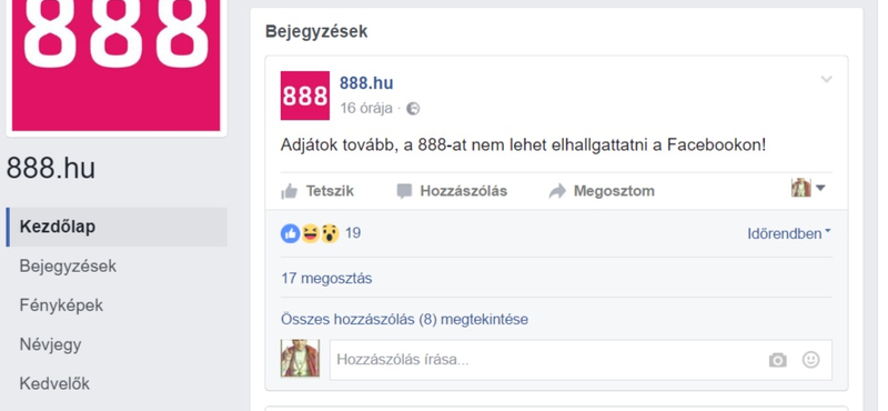 Gondolatrendőrség, liberális maffia, kiállások - áll a bál a 888 Facebook-oldalának elnémítása miatt