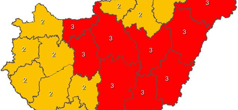 Piros figyelmeztetést adtak ki holnapra kilenc megyére 