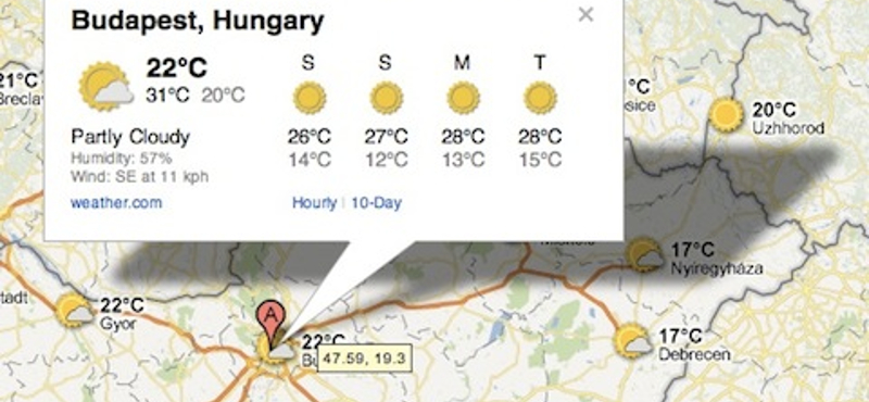 Nézze meg az időjárás-jelentést a Google Mapsen!