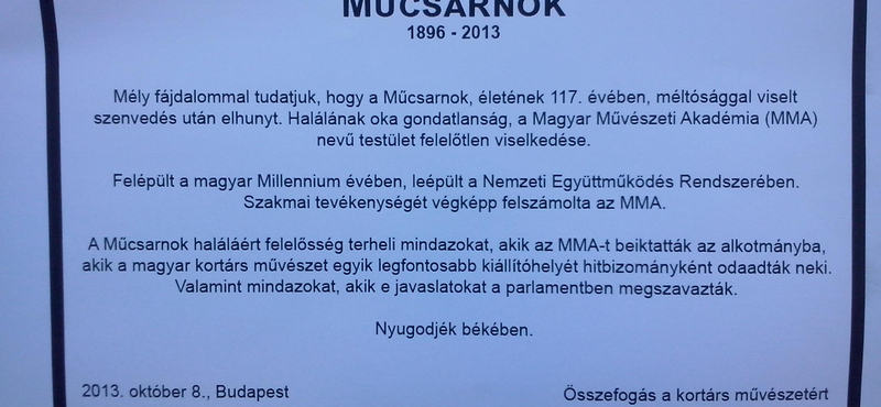 Megírták a Műcsarnok gyászjelentését