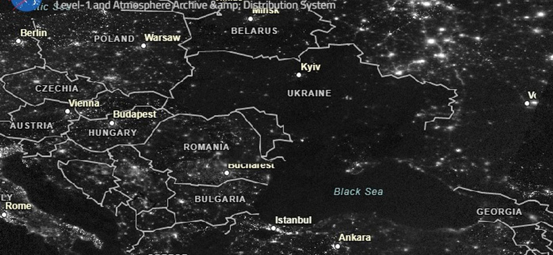 Éjjelente szinte teljes sötétség van Ukrajnában a NASA műholdfelvételei alapján