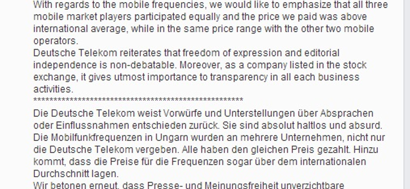 Elege lett a Deutsche Telekomnak, Facebook-kommentben szólaltak meg