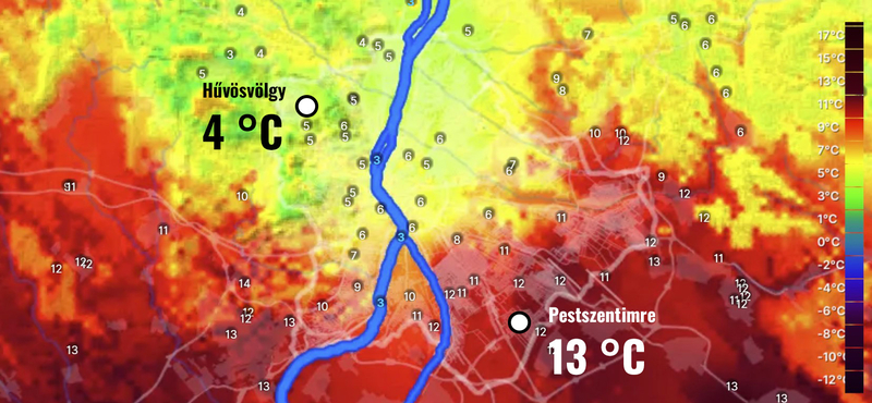 Közel 10 fokos hőmérséklet-különbség alakult ki Budapesten belül