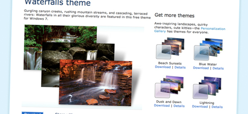 Fantasztikus fotók vízesésekről, Windows 7 témaként