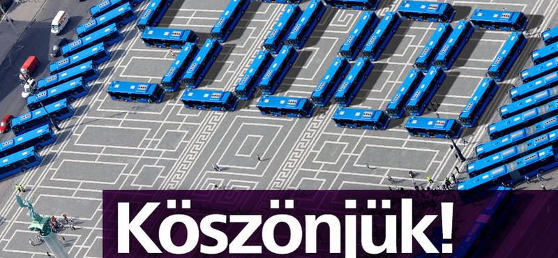 Üzenetet rakott ki buszokból a BKK a Hősök terén – légifelvétel