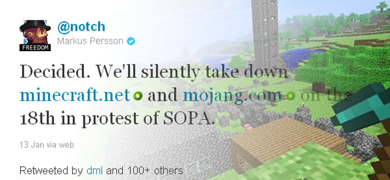 A Minecraft is tiltakozik a SOPA ellen