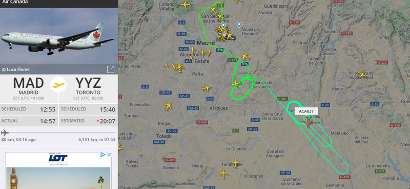 Többórás körözés után hajtott végre kényszerleszállást egy Boeing 767-es Madridban