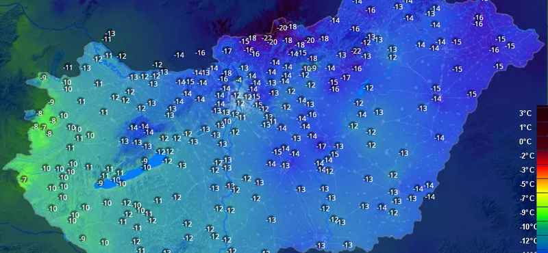 -24,3 fokot mértek szombat hajnalban Nógrádban - hőtérkép