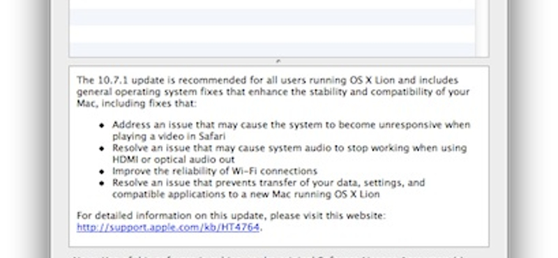 Letölthető az OS X Lion 10.7.1-es frissítése