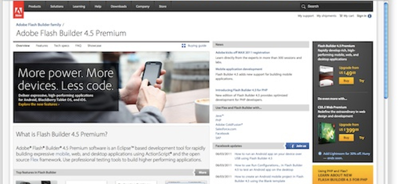 Már iPhone-ra, iPadre és BlackBerry PlayBookra is fejleszthetünk a Flash Builderrel