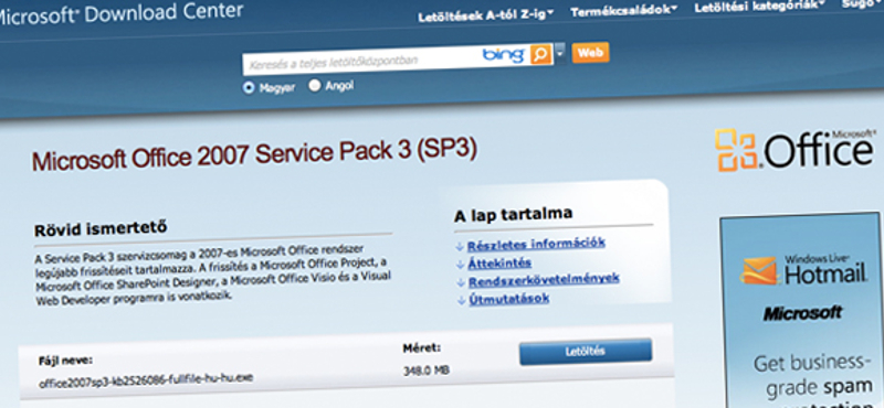 Letölthető az Office 2007 SP3 szervizcsomag