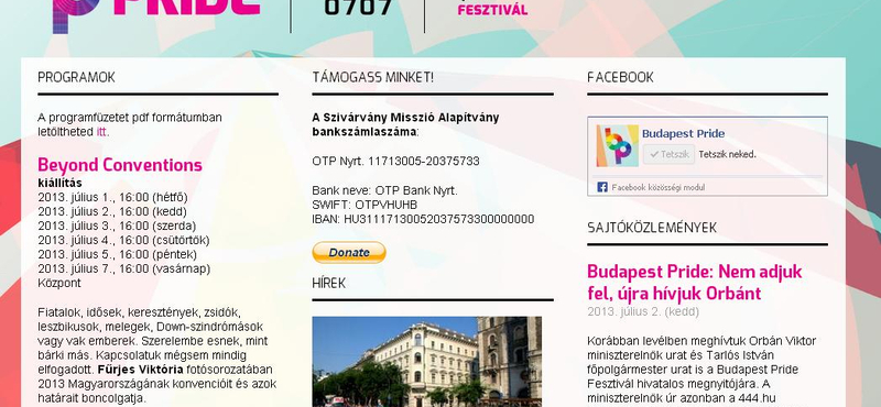 A Budapest Pride oldala töltődik be a Békemenet helyett