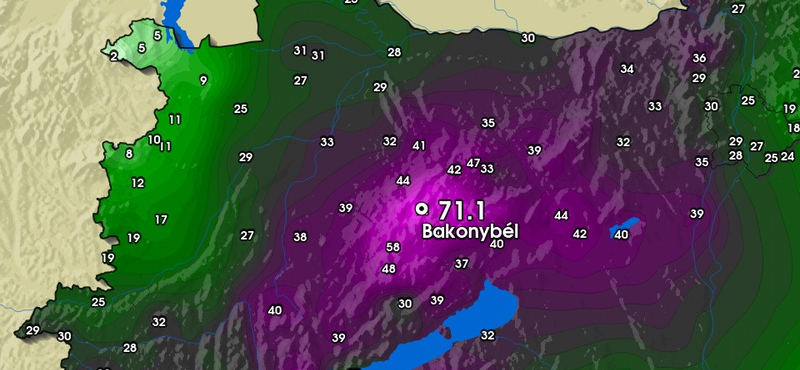 Bakonybélben tegnap annyi eső esett, mint amennyi máskor egy hónap alatt szokott