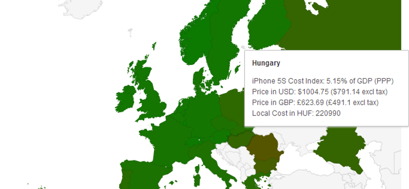 Itt olcsóbb, ott drágább: interaktív térképen az iPhone 5S-árak a különböző országokban