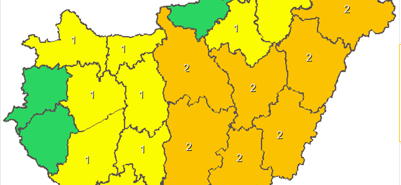 Figyelmeztetés tizenhat megyére és Budapestre – térkép