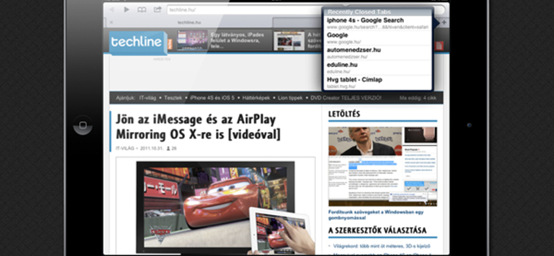 iOS 5 tipp: utoljára bezárt lapok újranyitása a mobil Safariban, iPaden