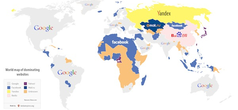 Világtérképen az országonként legnépszerűbb weboldalak