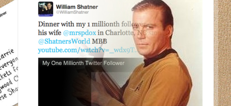 William Shatner - vacsorázni vitte egymilliomodik Twitter követőjét