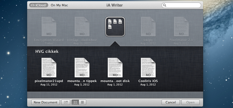 Dokumentumok csoportosítása az iCloudban, Mountain Lion alatt