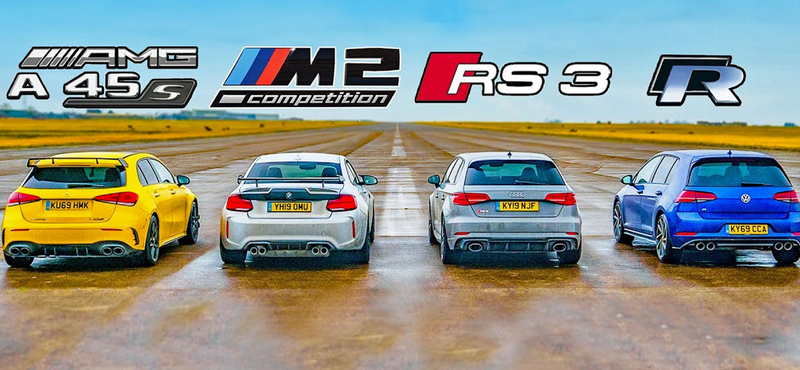 Kis kompaktok nagy csatája: Mercedes-AMG A45S, BMW M2, Audi RS3, VW Golf R