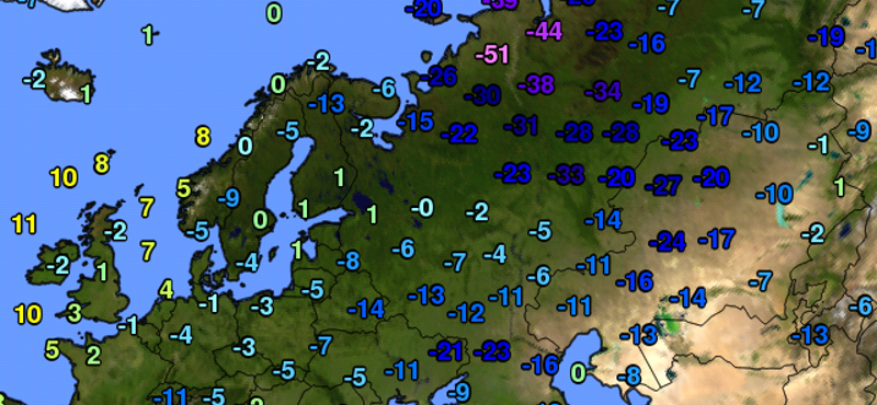 Megdőlt az európai hidegrekord -50,6 fokkal – térkép