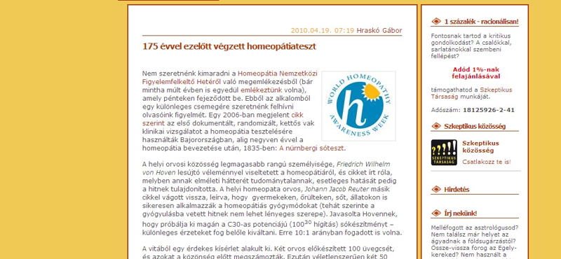 Homeopátiateszt 175 évvel ezelőttről