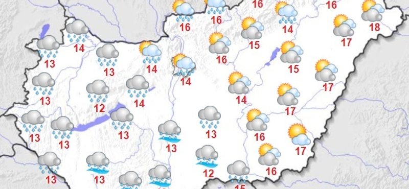 Borongós és esős lesz a hétfő, délnyugaton hullhat a legtöbb csapadék