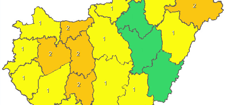 Citromsárga figyelmeztető jelzést adott ki a meteorológiai szolgálat hétfőre
