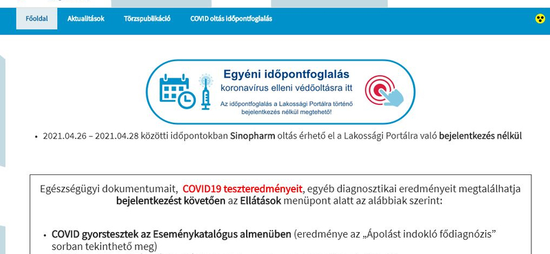 Elindult az online időpontfoglaló oldal, egyelőre csak Sinopharmra lehet jelentkezni