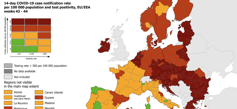 Csaknem egész Magyarország sötétvörös már az EU járványtérképén