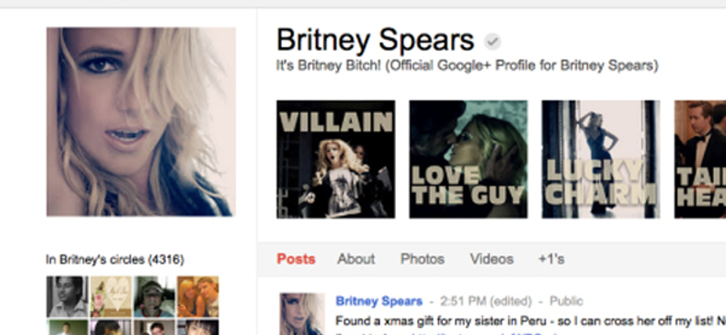 Google+ Britney Spears a legnépszerűbb