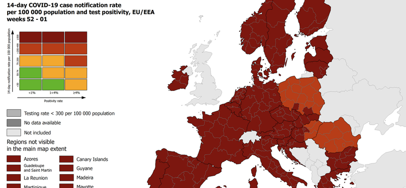 Szinte az egész EU sötétvörös az átfertőzöttségi térképen, de Kelet-Magyarország kivétel