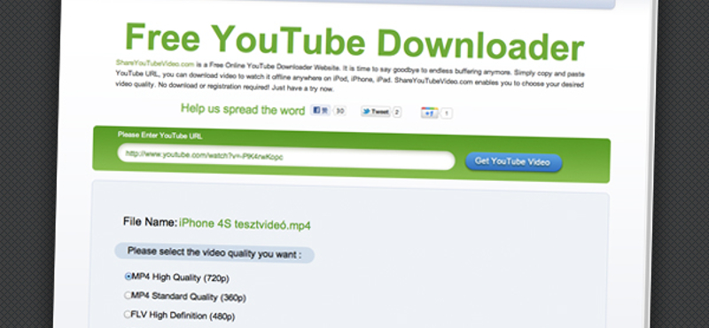 Valóban kényelmes letöltés a Youtube-ról, telepítés nélkül