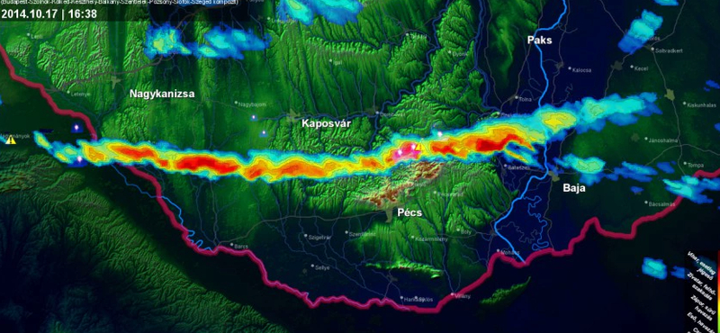 Térkép: 270 kilométeres zivatarlánc állt össze a Dunántúlon