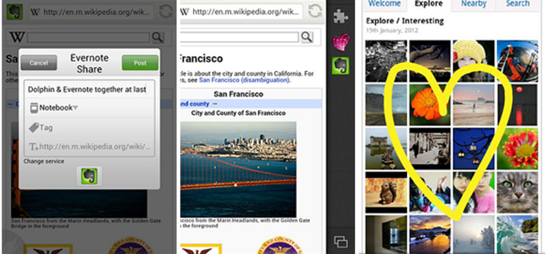 Evernote és Skitch kiegészítés a Dolphin böngészőhöz Androidra