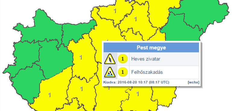 Holnap heves viharokkal, jéggel érkezik a hidegfront - figyelmeztető térkép