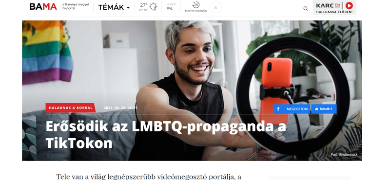 A Mediaworks vidéki lapjai szerint „erősödik az LMBTQ-propaganda a TikTokon”