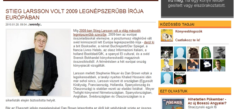 Stieg Larsson volt 2009 legnépszerűbb írója Európában