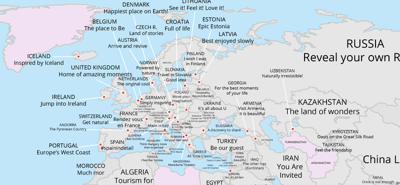 Megmagyarázhatatlanul vicces térkép: így reklámozzák magukat a Föld országai