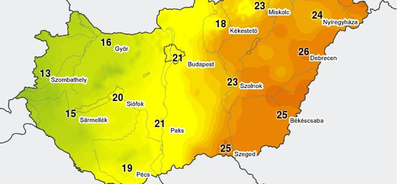 Hőtérkép: kettészakadt az ország, Nyugaton már csak 13 fok van