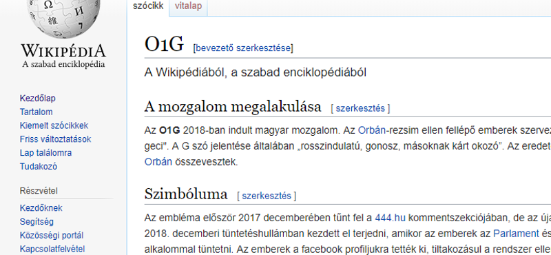 A Wikipédián is szócikk lett az O1G