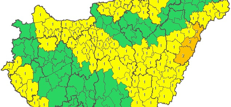 Jön a vihar, jéggel és rengeteg esővel – riasztási térkép