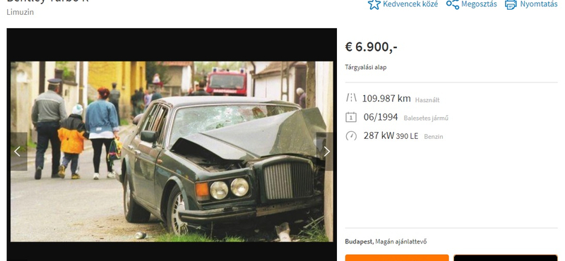 Eladó a Bentley, amelyben agyonlőtték Seres Zoltánt